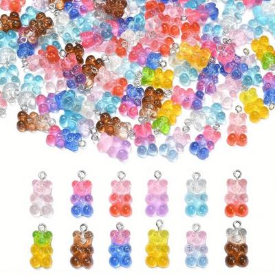 20/50/100pcs Random Color Cute Little Bear Resin Pendant with Shiny Powder, Suitable for Jewelry Making