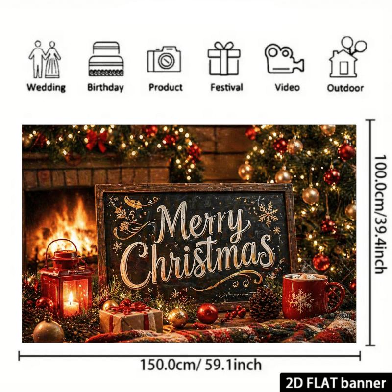 1Pcs Christmas Burning Fireplace Lights Decoration Background Winter Backdrop For Photo Studio Photo Booth Party