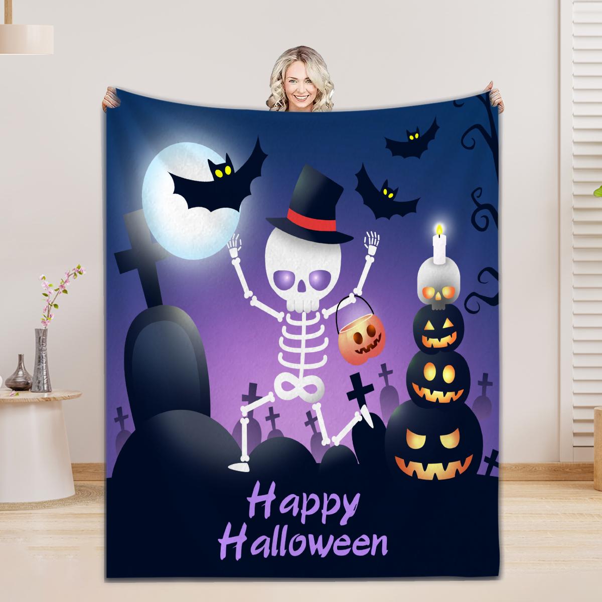 

Happy Halloween Blankets Flannel Blanket Warm Skin-Friendly Camping Home Travel Fluffy Soft Blankets Halloween Decor Gifts 75x90cm