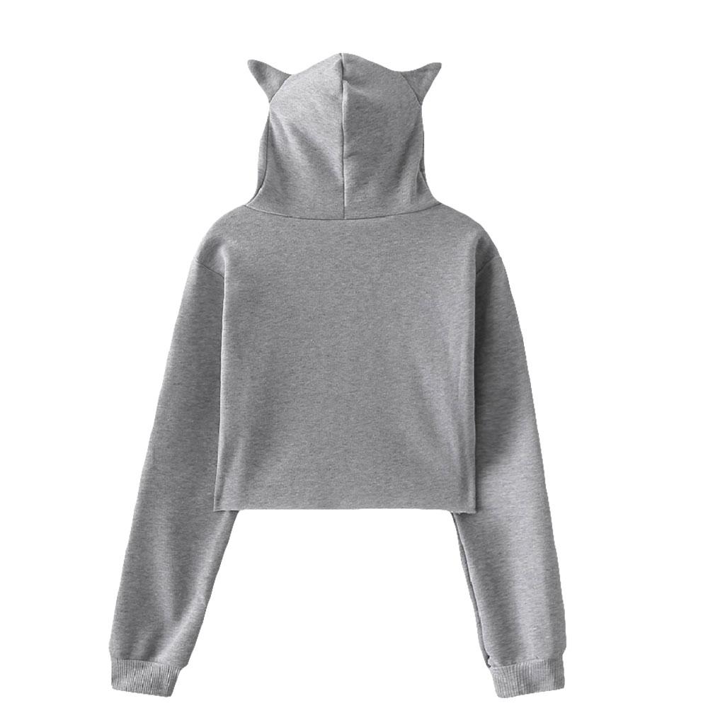 Icrimax Cat Ear Hoodie Women Long Sleeve Cropped Sweatshirts Female Casual Streetwear Crop Tops