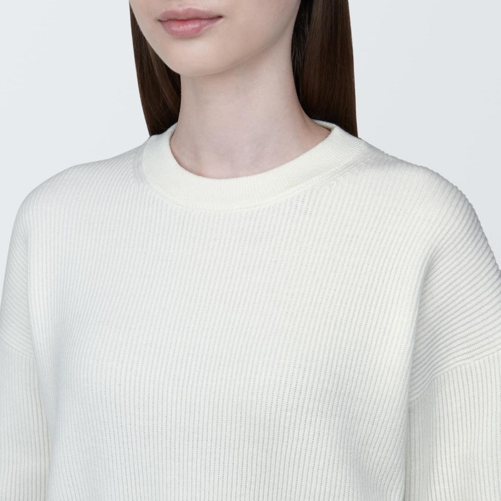 MUJI Waschbarer, gerippter, kurzer Pullover mit Rundhalsausschnitt BA1OQA4S Off White XL Damen Damen Damen