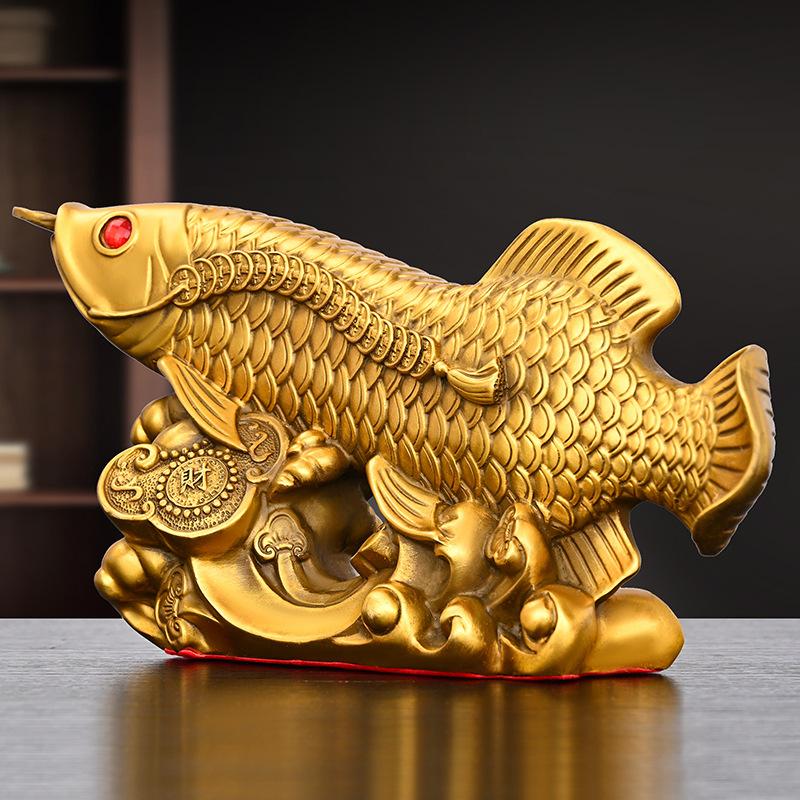 Solid Brass Fish Ornament Ruyi Fish Golden Dragon Fish Wealth Fish Home Living Room Study Office Desktop Decoration Craft