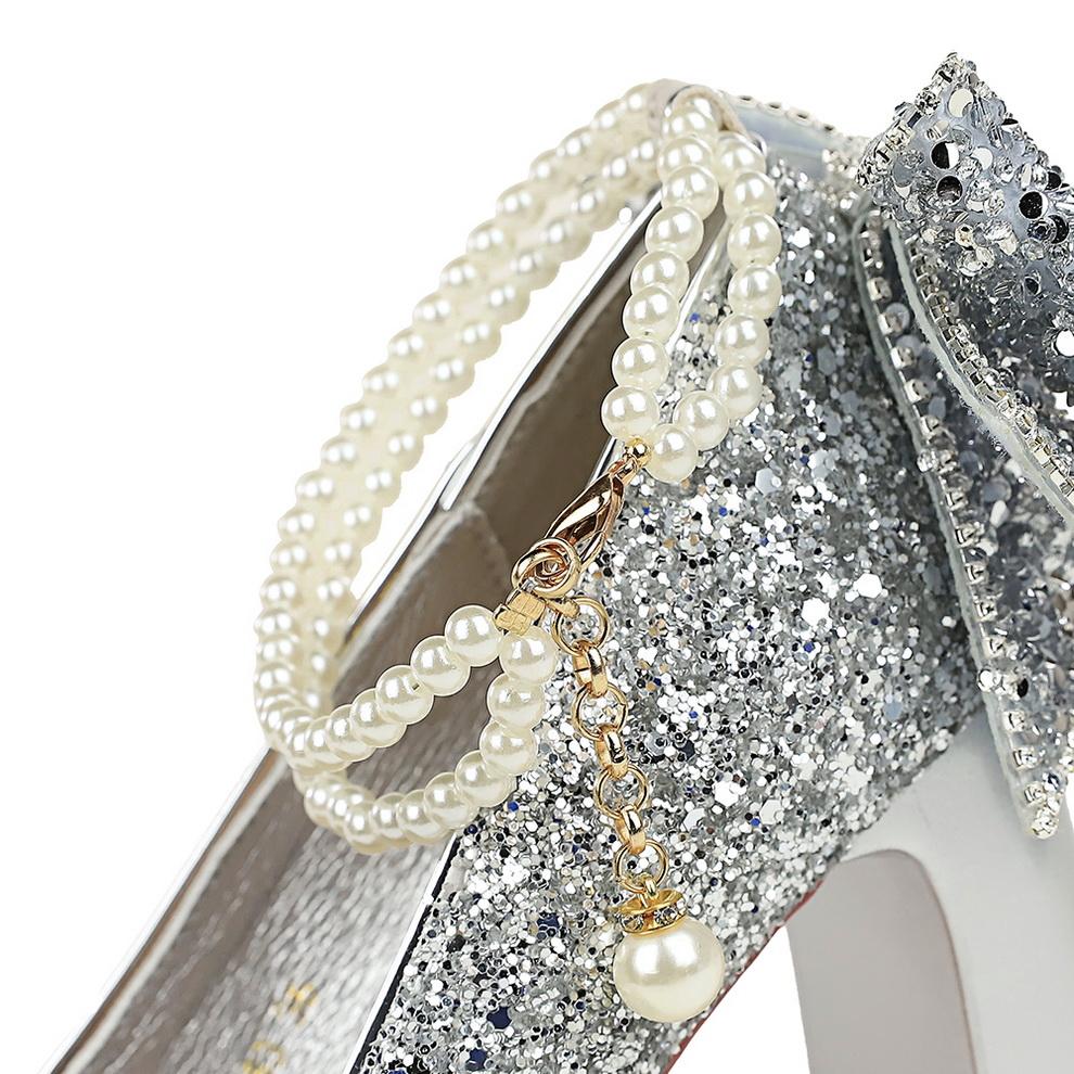 Sweet Pearl Straw High Heels Women's Water Diamond Bow Square Head Waterproof Platform Coarse Straw Shoes