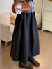 Women's Mid-Length Deep Gray Thickened Woolen Half-Skirt - Elastic Waist, Slimming, Autumn/Winter 2025.