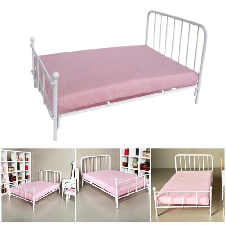 Realistic 1 12 Scale Dollhouses Bed White Finish Includes Mattress and Pillow for Authentics Dollhouses Decoration