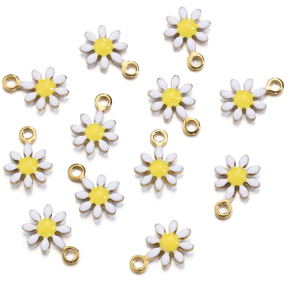 20pcs Enamel Daisy Flower Charms Stainless Steel Pendants Gold Color Beads for Bracelets Necklace Jewelry Making DIY No Fade