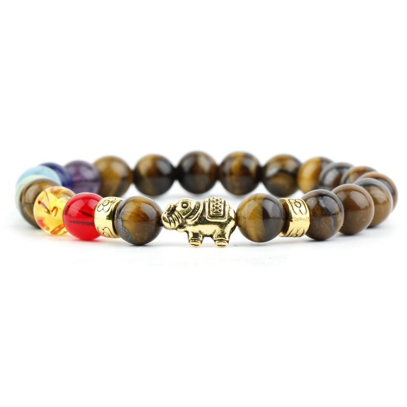 Weathered White Agate & Lychee Chalcedony Elephant Bracelet for Men & Women