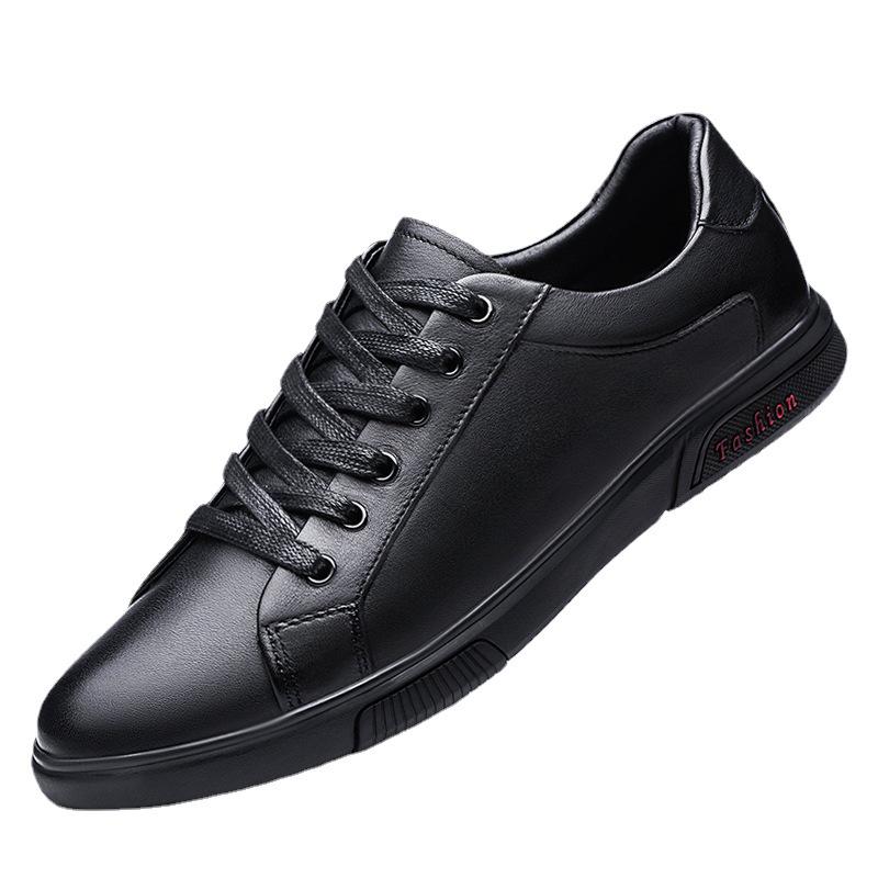 Men's Autumn Breathable Skate Shoes - Trendy Soft Sole Cowhide White Sneakers in Korean Style