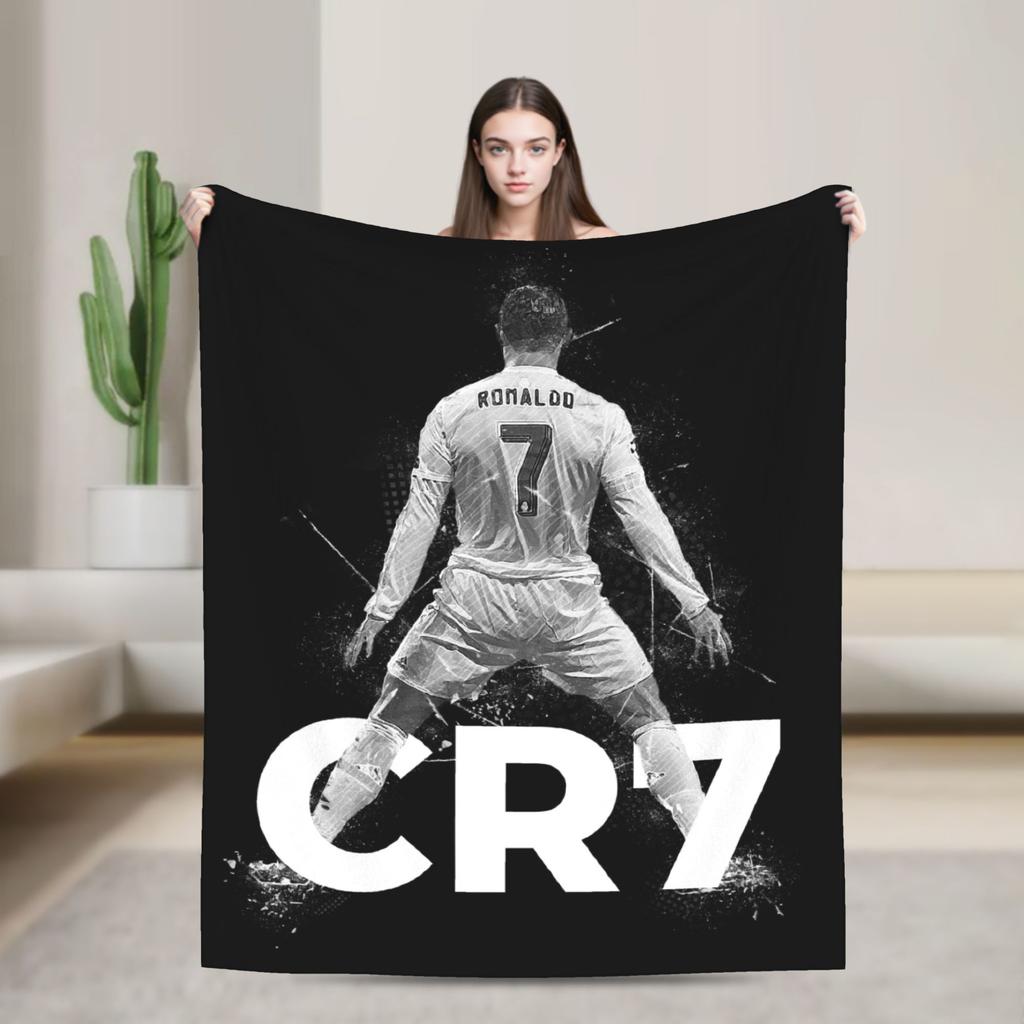 Knihovnička s fotbalovým míčem Ronalda Pletená deka Fleece Super měkká přehozová deka na postel Pohovku Koberec do postele