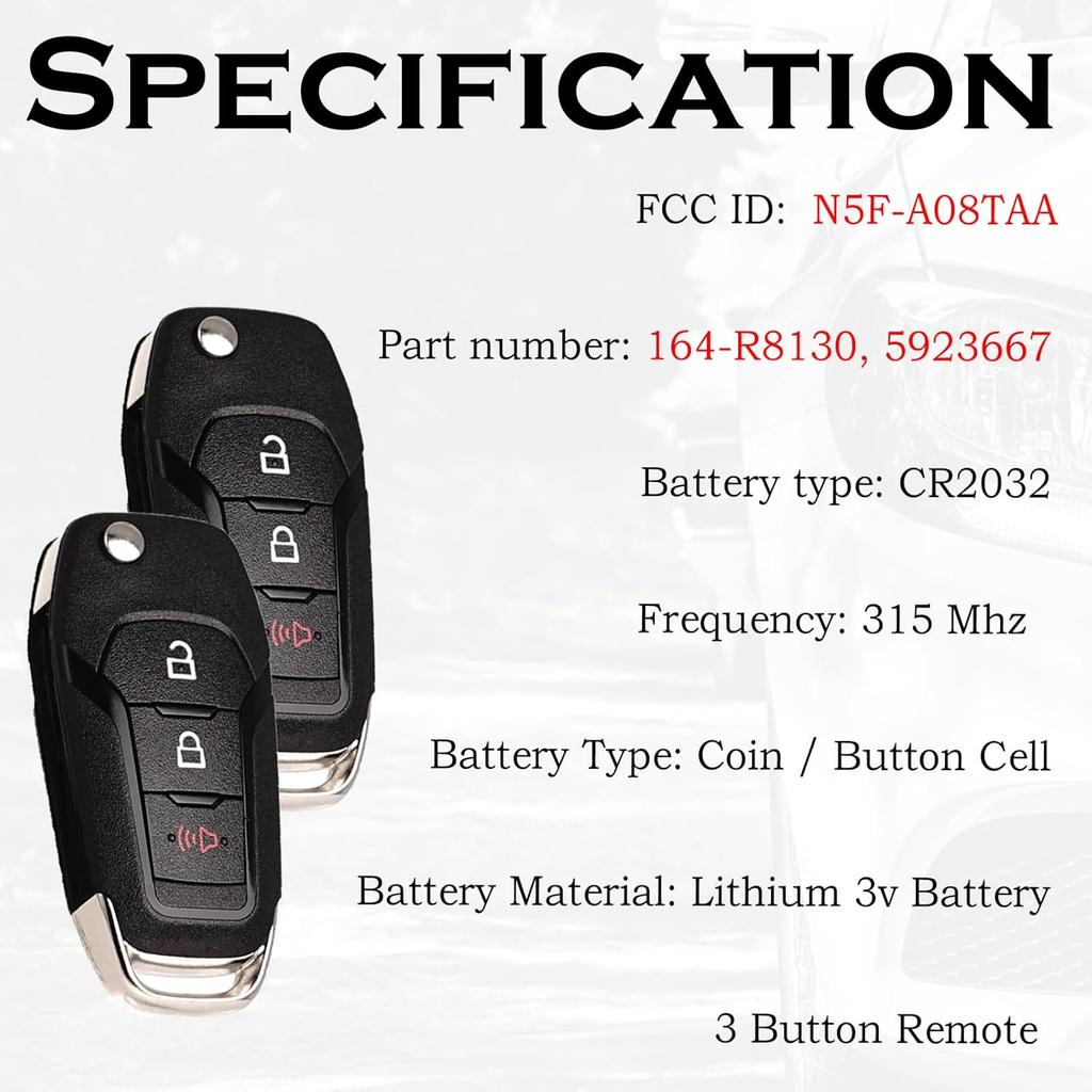 Keyless Entry Remote Control Flip Key Fob Replacement Fits For Ford F-150/F150 2015 2016 2017 2018  - F250 F350 17-22 Explorer Ecosport Ranger Bronco