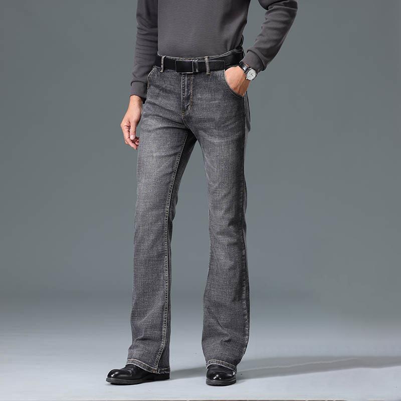 Herren High Waist Stretch Jeans Klassisches Design Schlaghosen Herren Graue Jeans