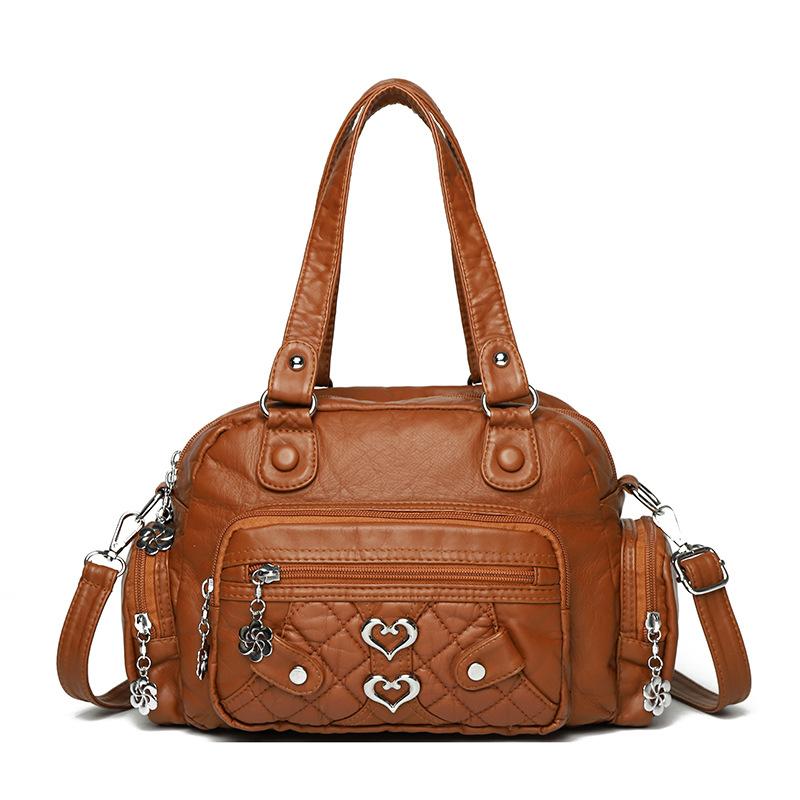 Women's Soft Leather Shoulder Bag Large Capacity Lightweight Crossbody Bag Mother Bag