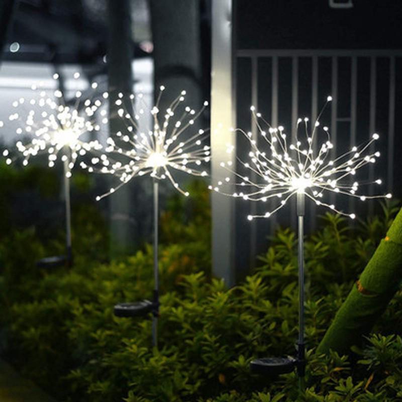 Solar Dandelion Twinkling Copper Wire Outdoor Garden Lights Strip - Waterproof Ground Insert Flower Lights.