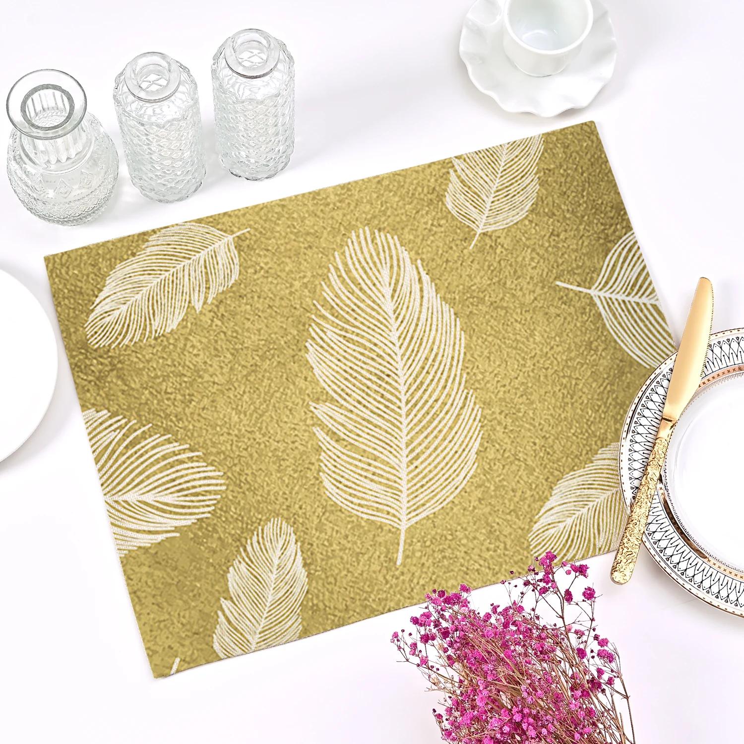 

Nordic Modern Gold Geometric Leaf Letters Placemats Table Mat for Home Party Dining Tables Wedding Kitchen Banquets Decor 2pcs 30x45cm