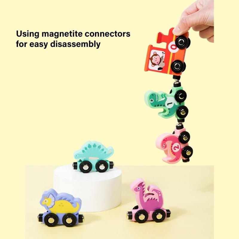 Magnetic Dinosaur Theme Wood Train Set Educational Toy For Early Learning And Hand Eye Coordination For Children