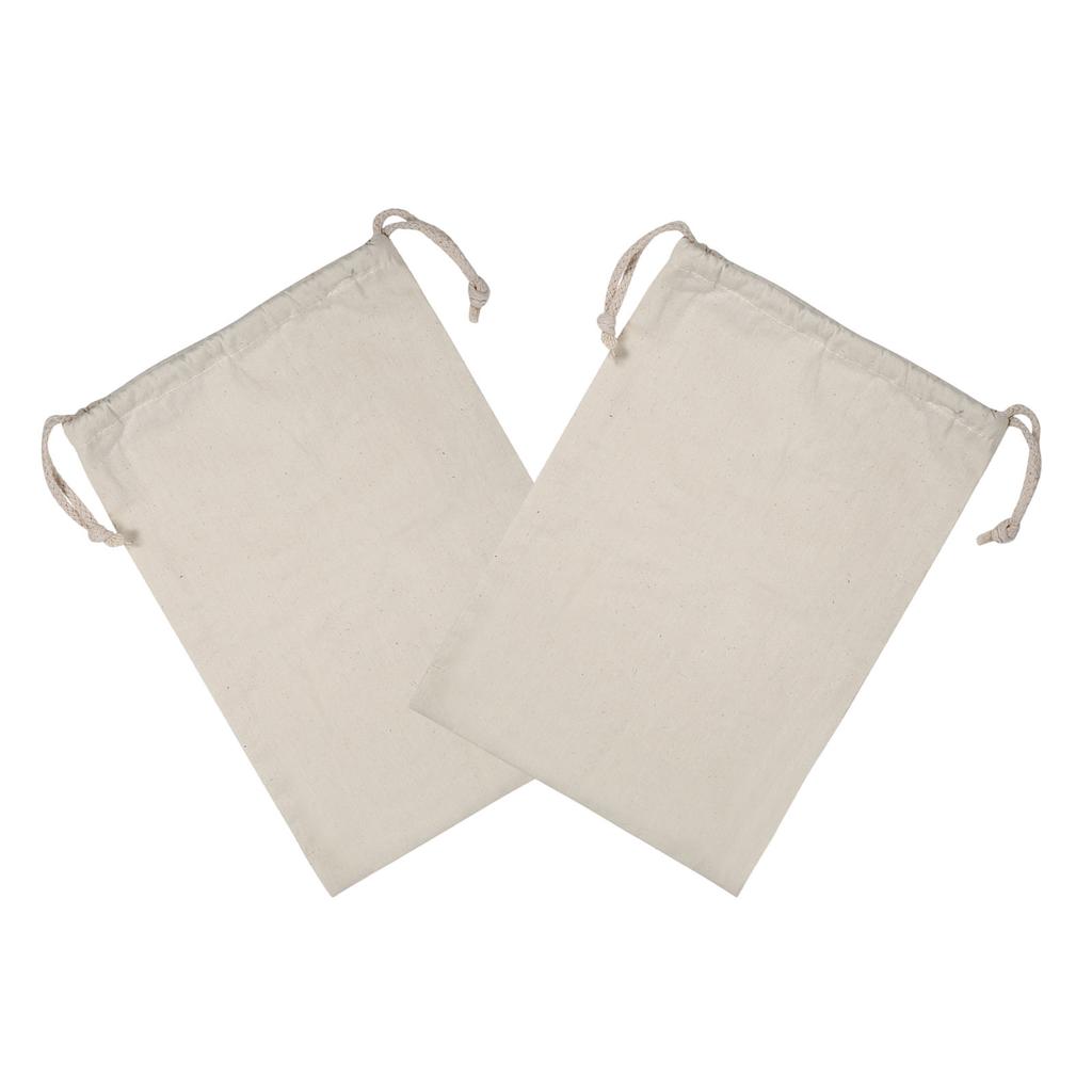 2PCS Household Plain Cotton Storage Bag with Drawstring Laundry Sack Stuff Bag for Travel Home Use