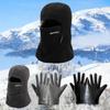 Fleece Balaclava Cycling Cap and Warm Gloves Cold-proof Windproof Warm Hood and Hat Thicken Thermal Ski Windproof Kit Women Men