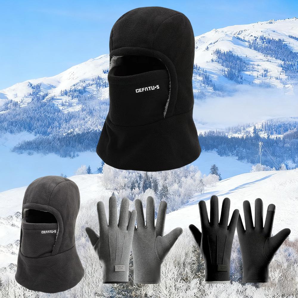 Fleece Balaclava Cycling Cap and Warm Gloves Cold-proof Windproof Warm Hood and Hat Thicken Thermal Ski Windproof Kit Women Men