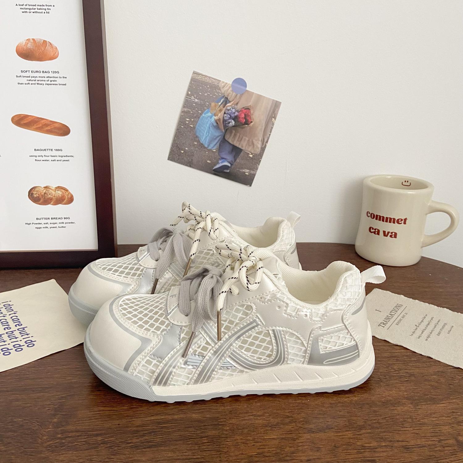 

Mesh breathable thick-soled white shoes women s summer new versatile and lightweight net shoes casual sports board shoes 35 срібний