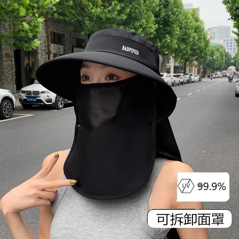 Solhatt dame sommer solbeskyttelse ny stor brem sjal ansiktsdekning bøttehatt stort hodeomkrets strandhatt