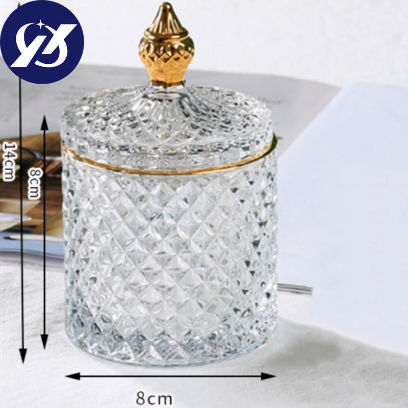 European Retro Glass Jar with Lid Transparent Gold Jewelry Cotton Swab Storage Box Tea Candy Tank Sugar Bowl Makeup Brush Holder
