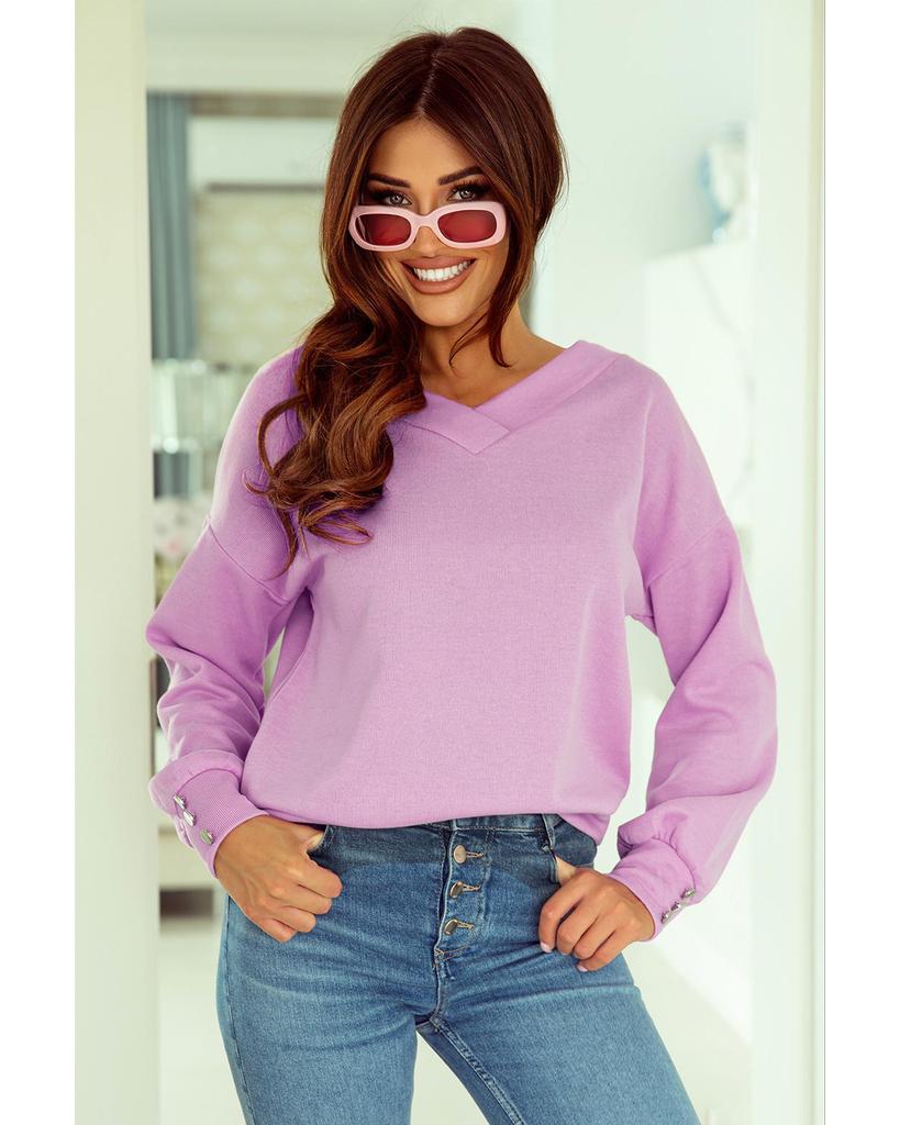 Azura Exchange V Neck Buttoned Cuffs Sweater