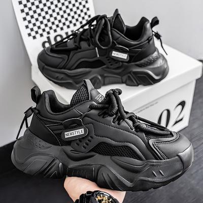 Men's Sports Single Shoes Trendy Platform Sports Mesh Breathable Casual Dad Trendy Shoes Men's Shoes Black