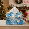 2D Flat 1pc, Tissue Box. Blue Butterfly and White Flower Pattern Tissue Dispenser, Reusable, Daily Desktop Tissue Storage Box, Suitable for Kitchen, L