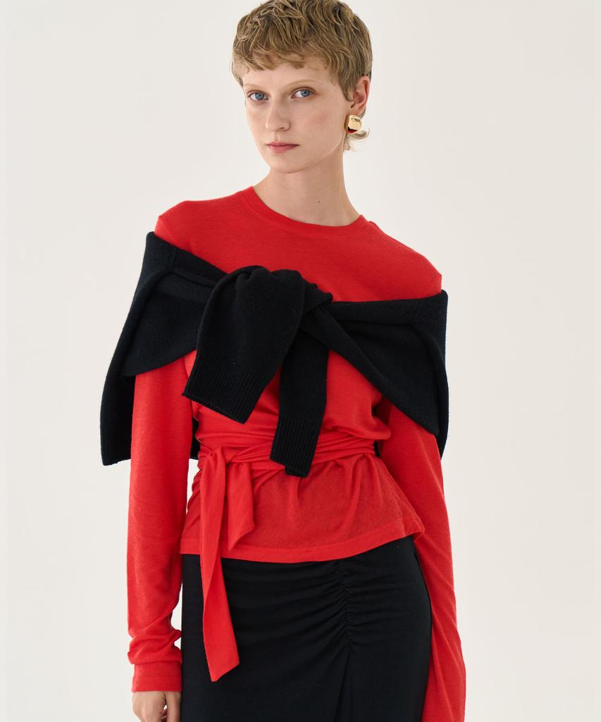 GRIDAJ Wool Draping Jersey Top _ Red