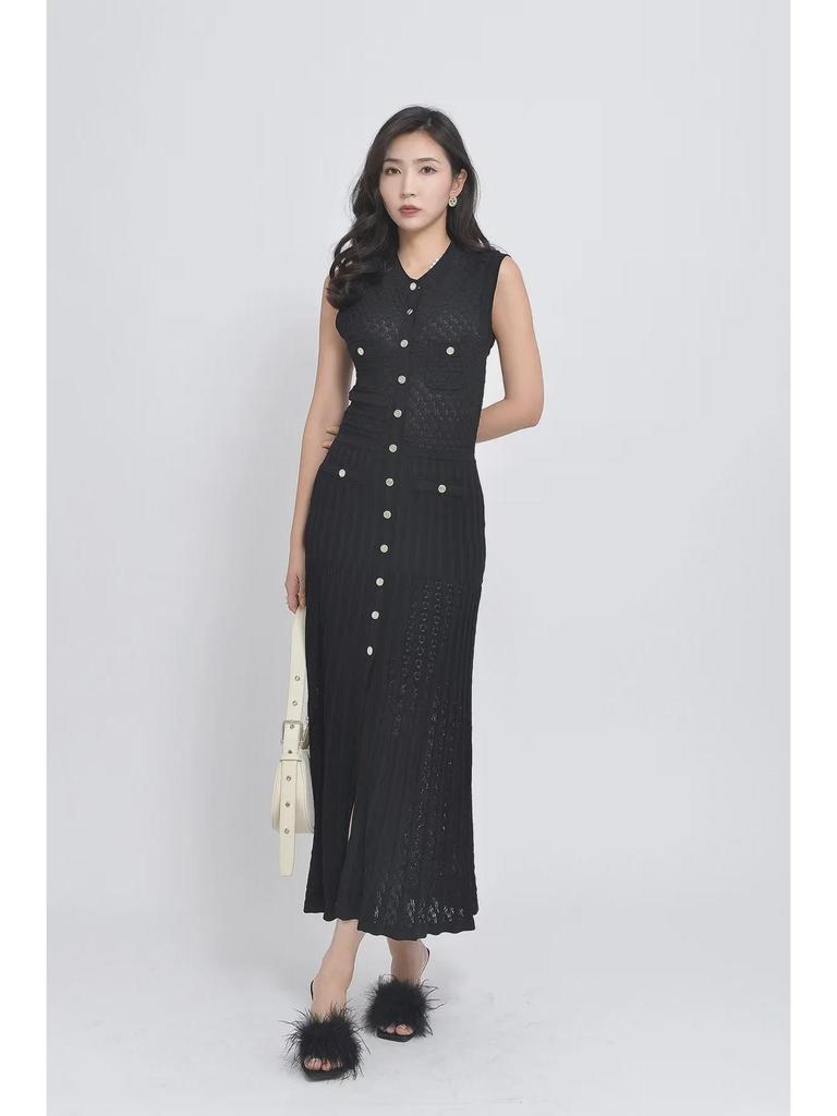 2025 Summer French Chic Sleeveless Knitted Midi Dress