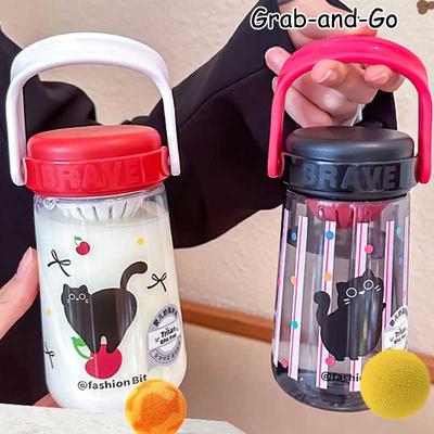 1Pieces Summer Cute Chubby Cat Plastic Water Bottle With Cartoon Handle – Portable, Stylish Mini Outdoor Tableware