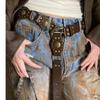 Antique Metal Buckle Adjustable Faux Leather Western Studded Belt