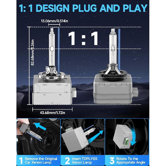 D3S HID Xenon Headlight Bulb Compatible With GMC Yukon XL Denali 2015 2016 2017 2018   Acadia 2013-, 8000K Bright Blue, 35W OEM High Low Beam Xenon