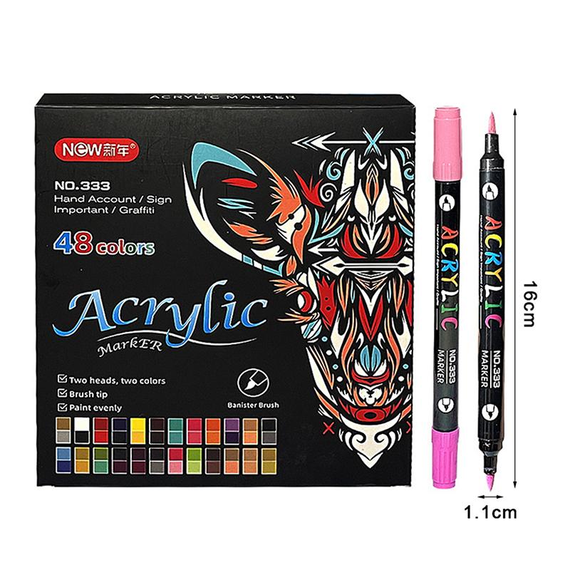 Professional Art Use48/72-Color Acrylic Paint Markers, Dual-Tip Fine And Brush Tip Pens, Suitable For Stone, Wood, Calligraphy