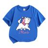 Kids Boys Girls Crew Neck Short Sleeve 100% Cotton T-Shirt, Cute White Cartoon Cat Print Casual Soft Breathable Summer Tee for Daily Wear School Holid