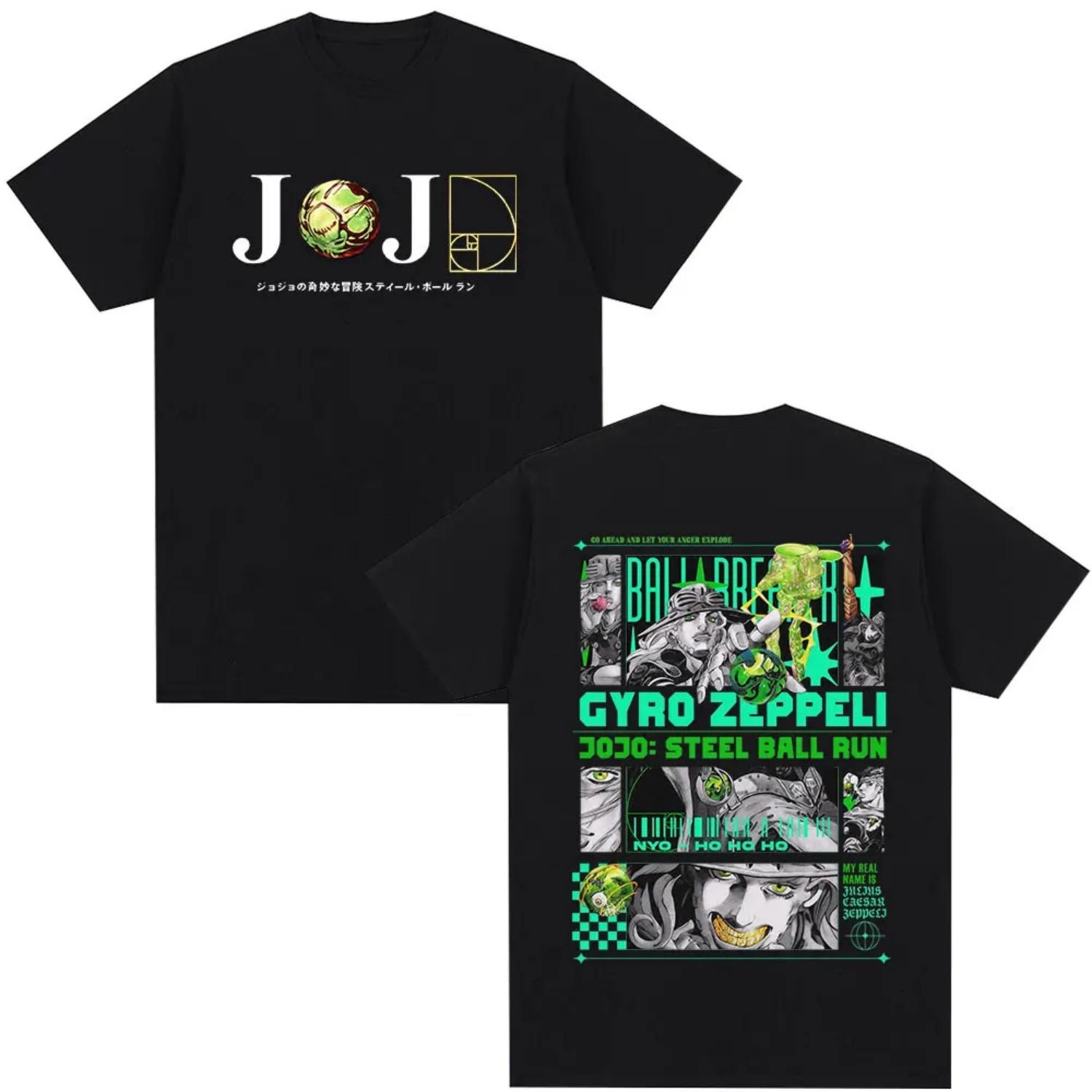 Anime JoJo Bizarre Adventure STEEL BALL RUN Gyro Zeppeli T Shirts Men Casual Harajuku Cotton Short Sleeves T-shirt Streetwear S чёрный