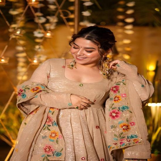 Women's Floral Embroidered Anarkali Set with Sheer Dupatta