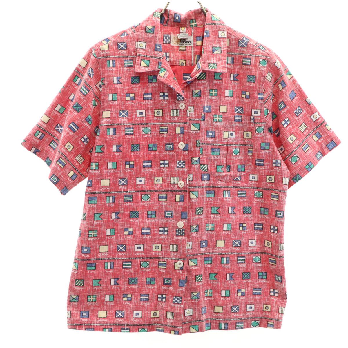 

reyn spooner 80-е Винтаж Золотой ярлык Принт с флагом наизнанку Рубашка Алоха с коротким рукавом Женская Б/У