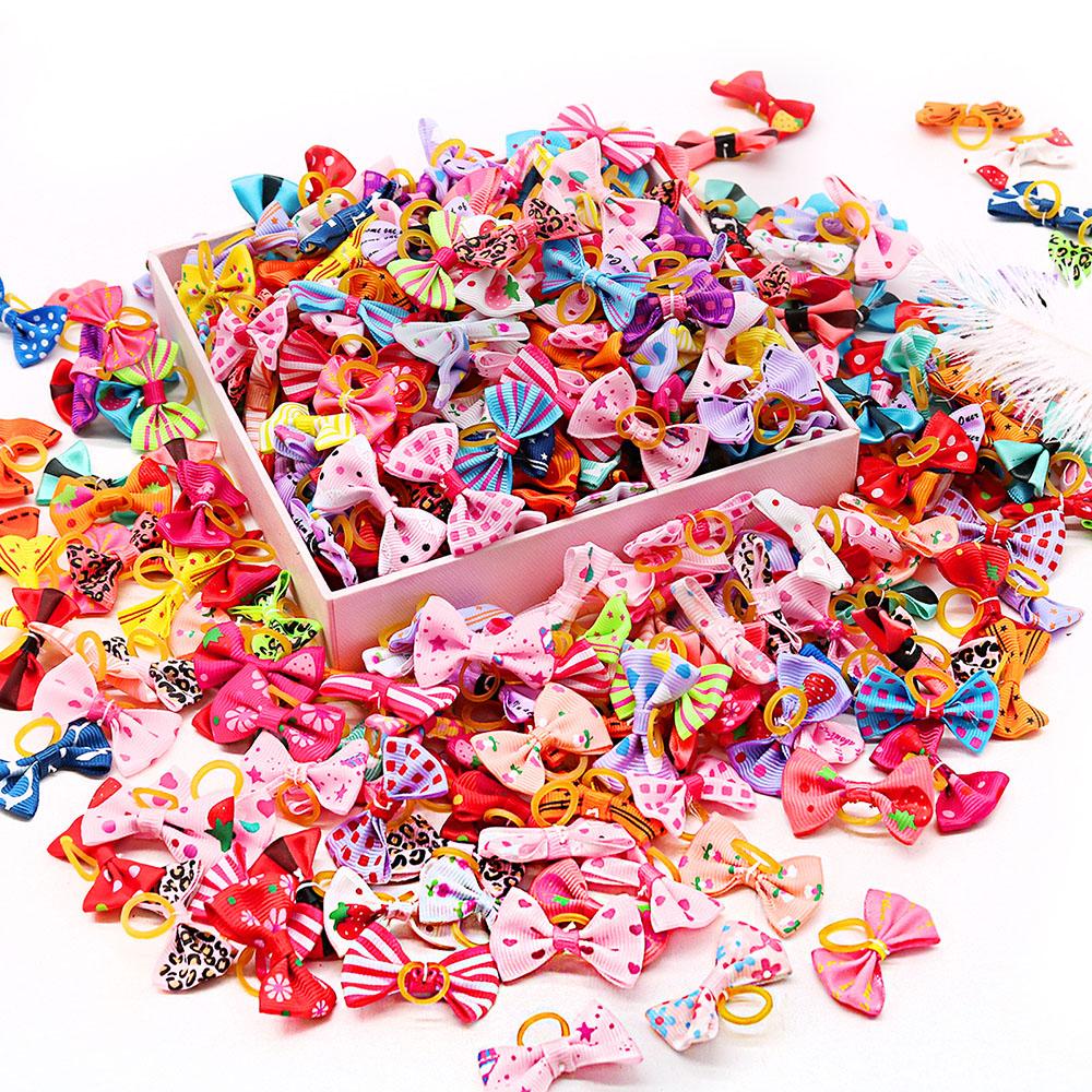 30PCS Beauty Dog Bow with Rubber Band Dog Hair Accessories Handmade Movable Puppy Bows for Dogs and Cats Cute Pet Accessories