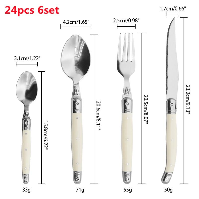 4-24 Stück Laguiole Dinner Set Elfenbeinweißes Geschirr Steakmesser Gabel Löffel Teelöffel Edelstahl Besteck Restaurant Tafelbesteck