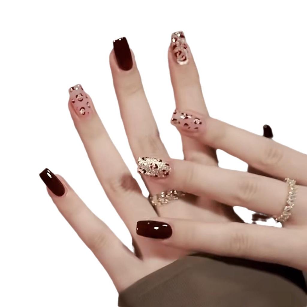 Reine Handgemachte Phototherapie-Maniküre Weinrot Leopardendruck Tragenägel Fertige Katzenaugen-Nagelaufkleber Zeigen Weißheit und Temperament