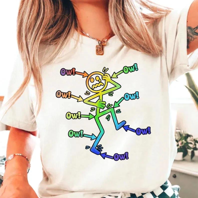 Ow Ow Ow Stick Character Figure Humor Chronic Pain Awareness T-Shirt 3XL