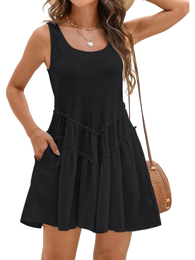2025 European & American Sleeveless A-line U-neck Pocketed Beach Dress