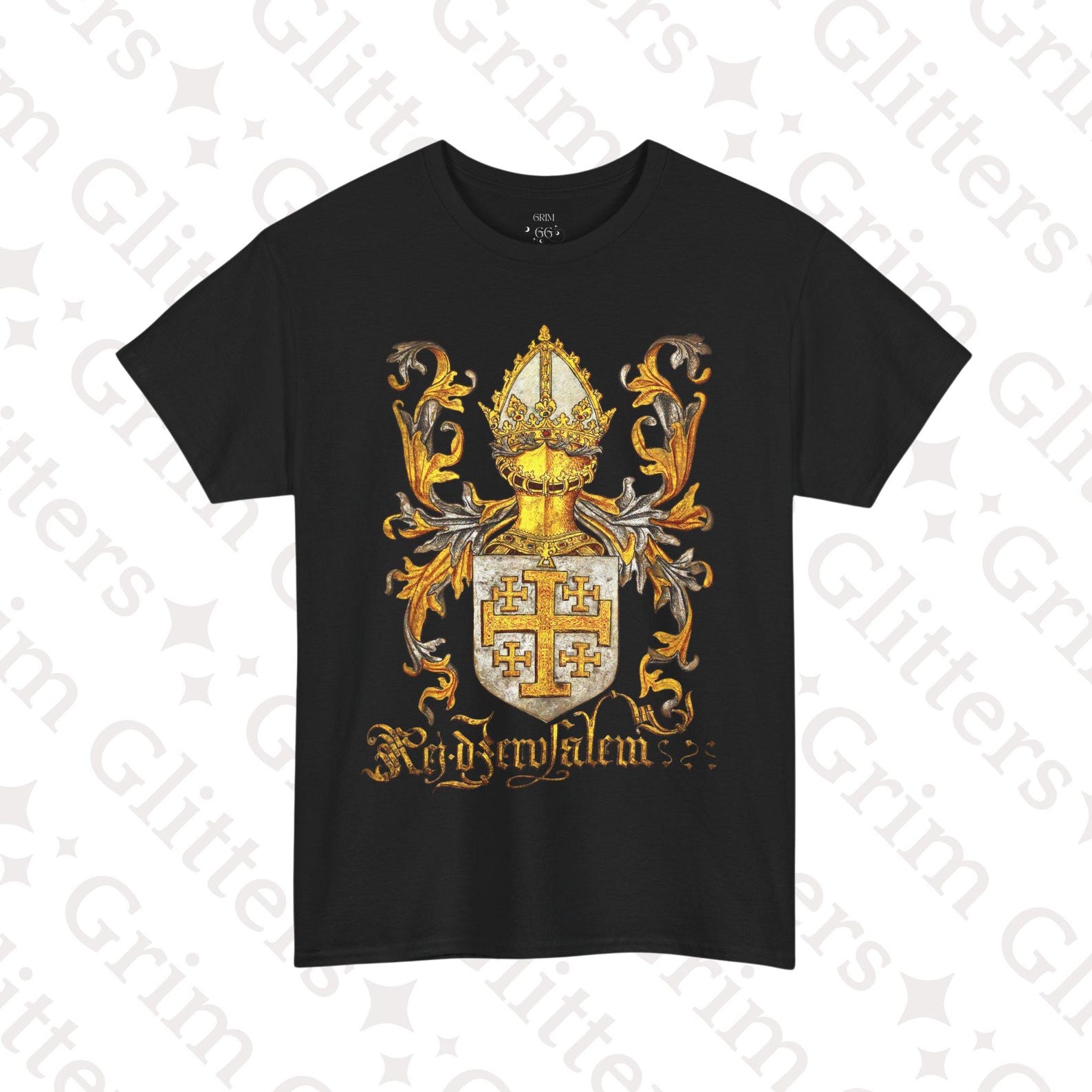 King of Jerusalem Coat of Arms T-Shirt: Medieval Crusader Heraldry 4XL