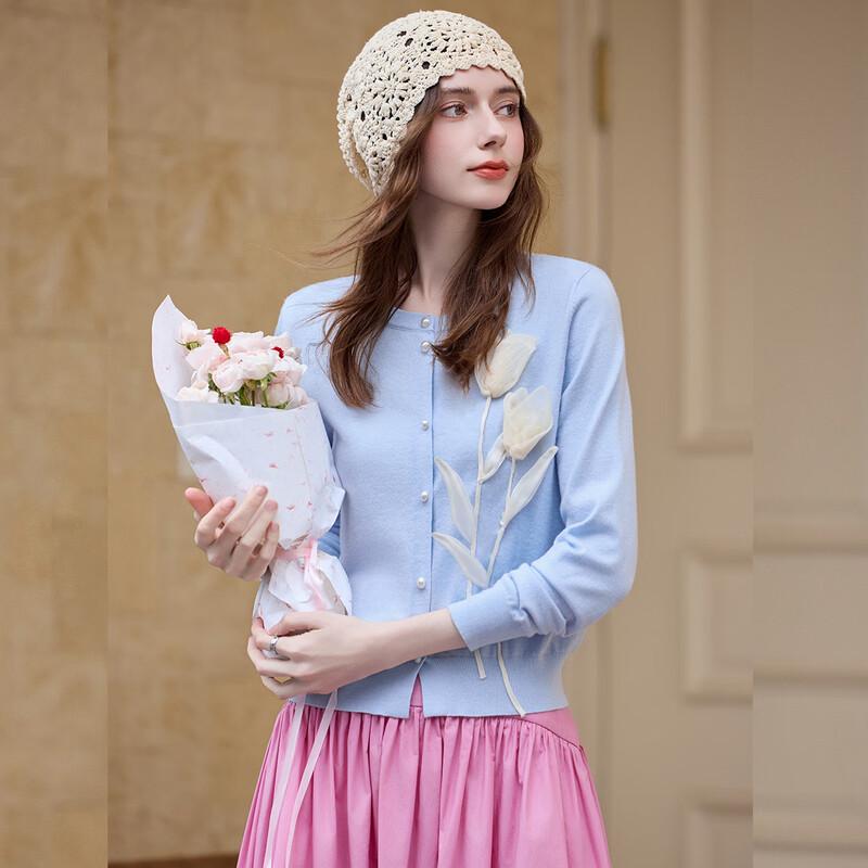 Elegant 3D Floral Pearl Button Knit Cardigan