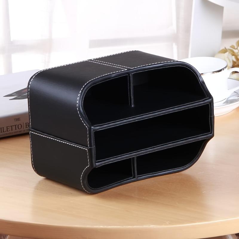 1pcs Leather Rotating Desk Organizer with Pen Holder & Makeup Storage Box for Remote Control/Stationery/Cosmetics