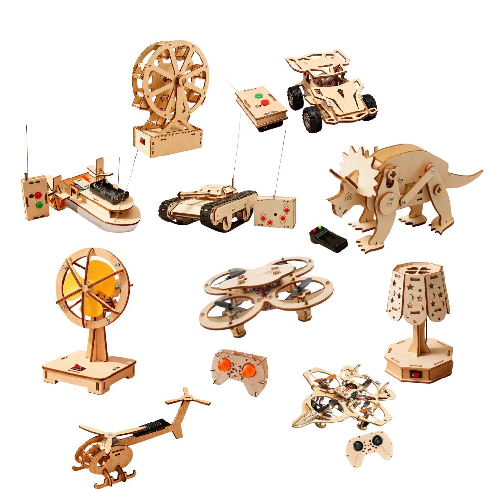 Homlly DIY Educational Stem Wooden Assembly Drone Car Lamp Model Kit