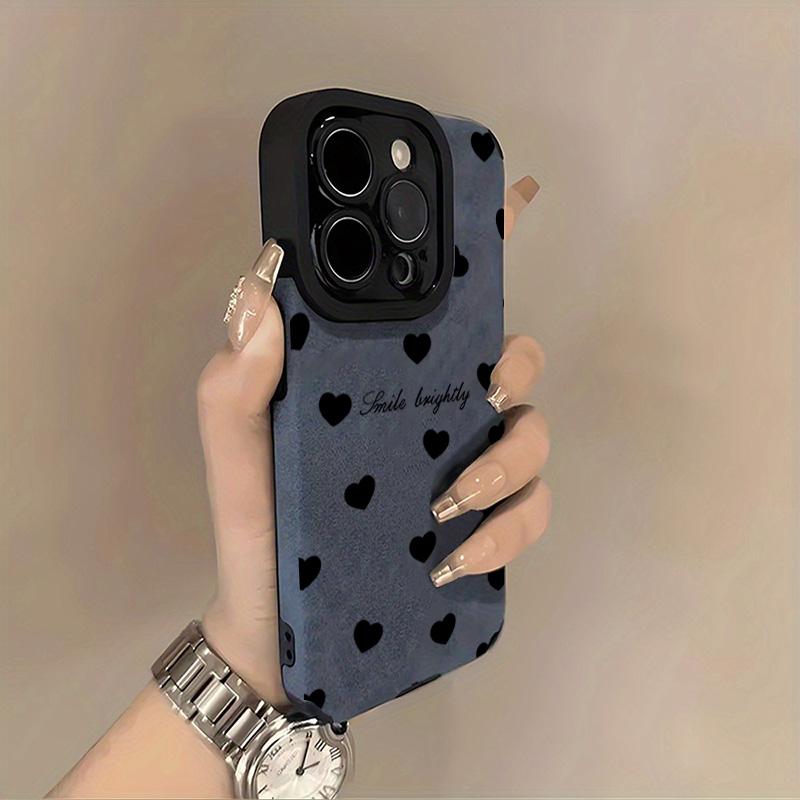 

New Luxury Black Love Heart Soft Phone Case For iPhone 17 16 15 14 13 12 11 Pro Max 17 Air 16E X XR XS Shockproof Leather Cover iPhone17 Pro Max