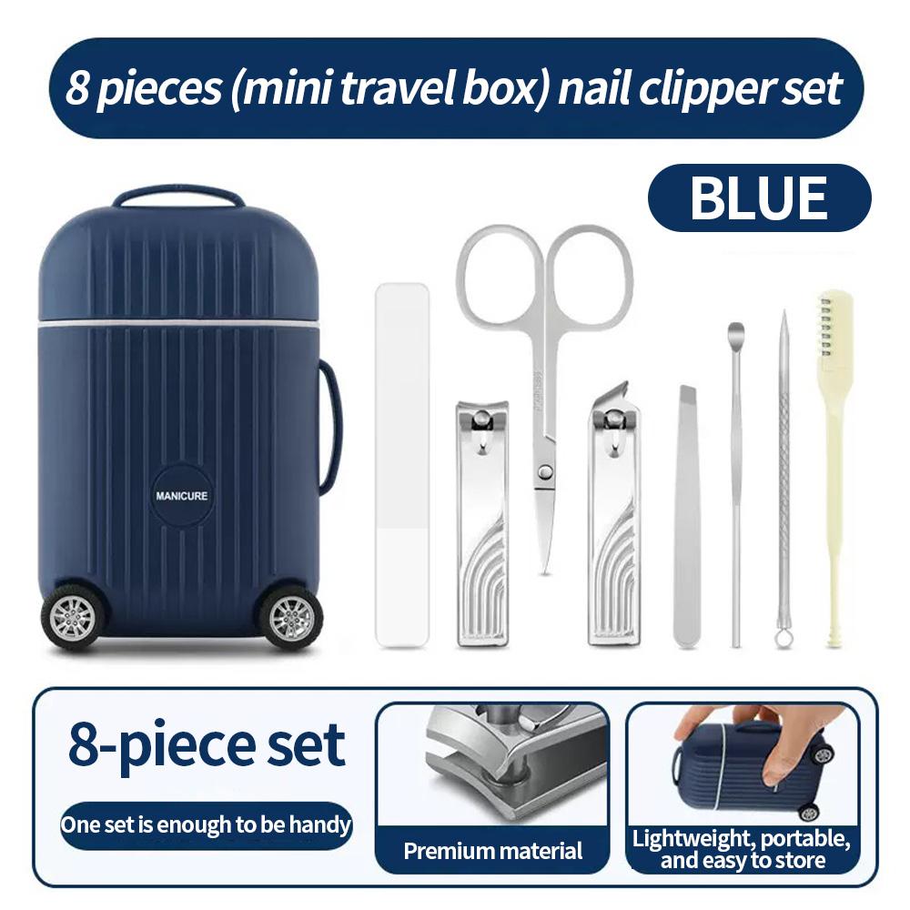 

(Affordable nail clipper set) Creative 8-piece mini luggage nail clipper set - easy to carry синій