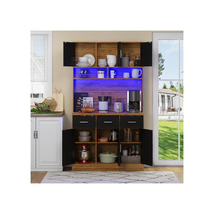 100x40x180 Cm, Buffet Multifonctionnel Avec Éclairage LED Avec Télécommande, Tiroirs